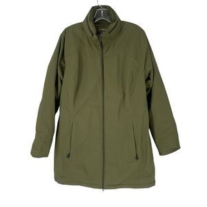 LL Bean Primaloft Womens Mid Length Jacket Green Size Large Packable Hidden Hood